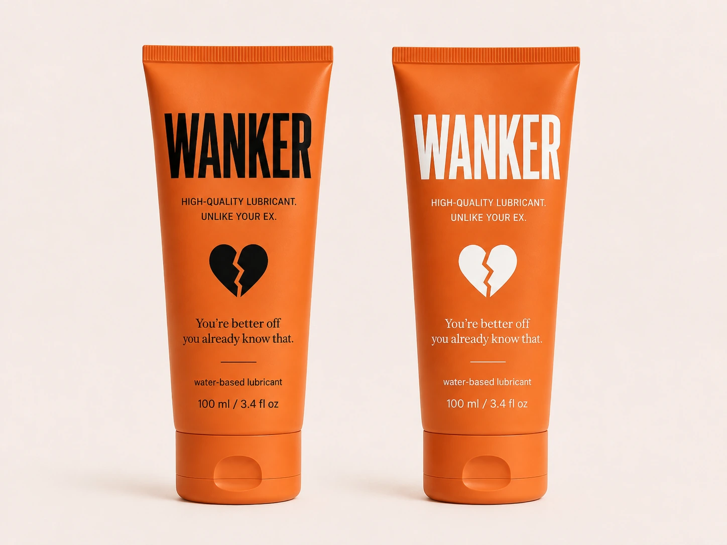 Orange WANKER tube with white text
